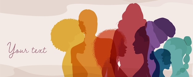 Silhouetgroep multiculturele vrouwen Vrouwelijke sociale gemeenschap van diverse culturen Inclusief