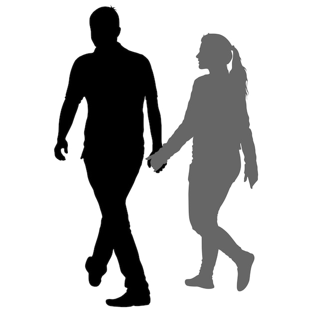 Silhouetman en vrouw die hand in hand lopen