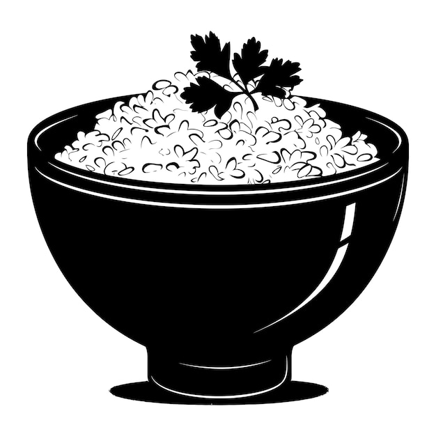 Вектор Силуэт миски с рисовой едой только черного цвета