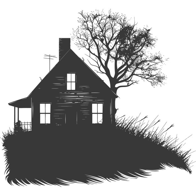 Vector silhouette abandoned home or house black color only