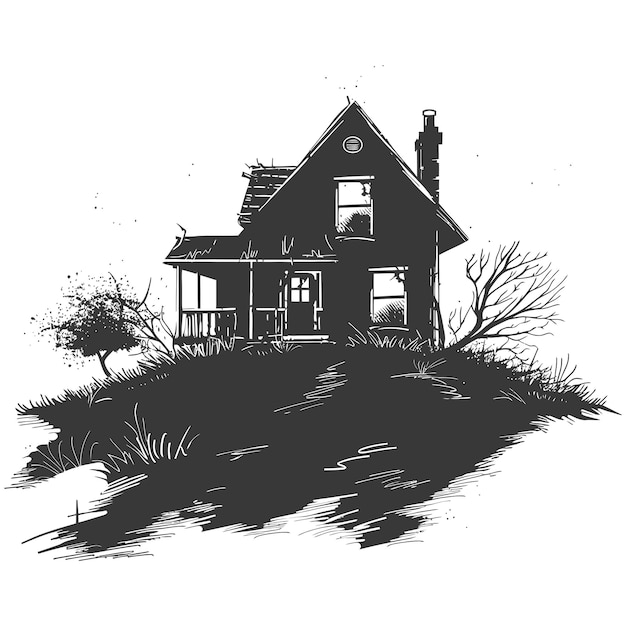 Vector silhouette abandoned home or house black color only