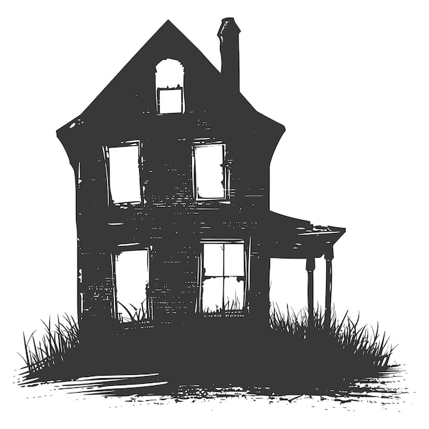 Vector silhouette abandoned home or house black color only