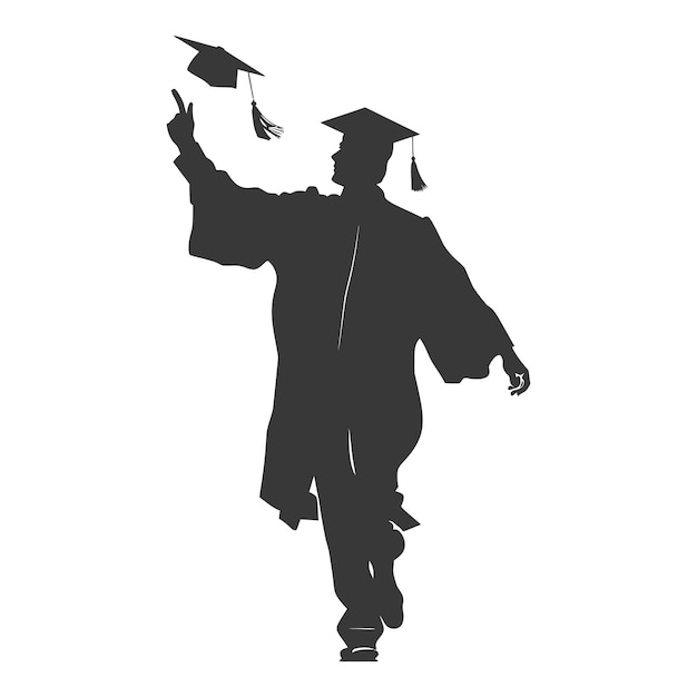 Vector silhouette academic man celebrating graduation black color only full body