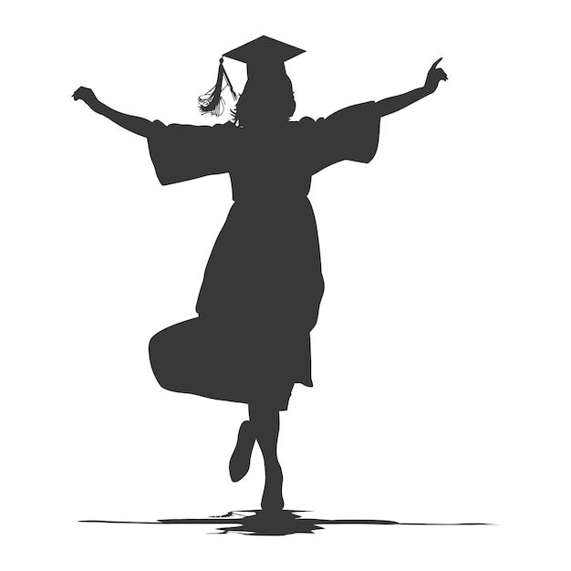 Vector silhouette academic woman celebrating graduation black color only full body