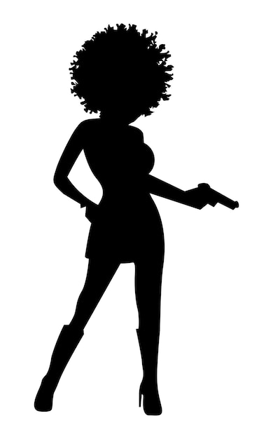 Silhouette Action gun black women in the white background