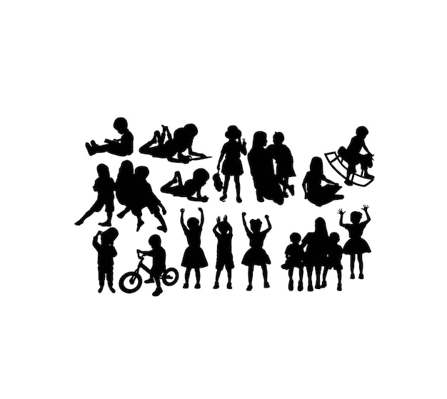 Silhouette of Activity of the Child and a Happy Family art vector design