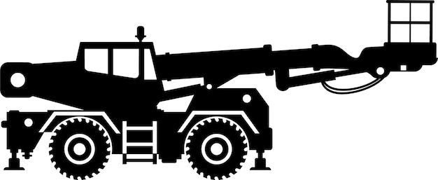 Silhouette of Aerial Work Platform Bucket Truck Icon in Flat Style Vector Illustration