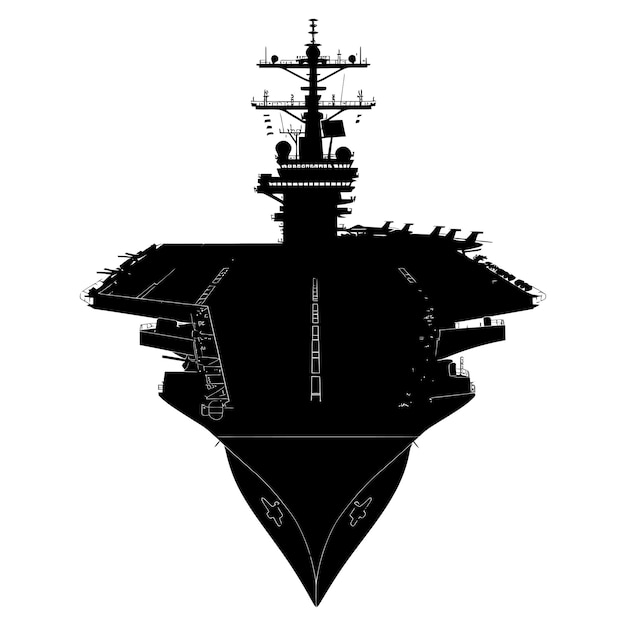 Vector silhouette aircraft carrier top view black color only