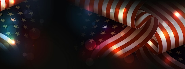 明るい閃光を浴びたアメリカ国旗のシルエット