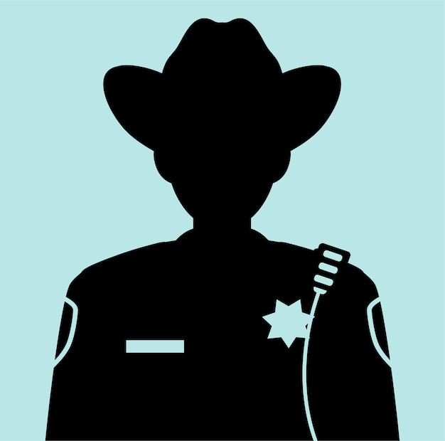 Vector silhouette of american policeman sheriff officer in traditional uniform character avatar icon