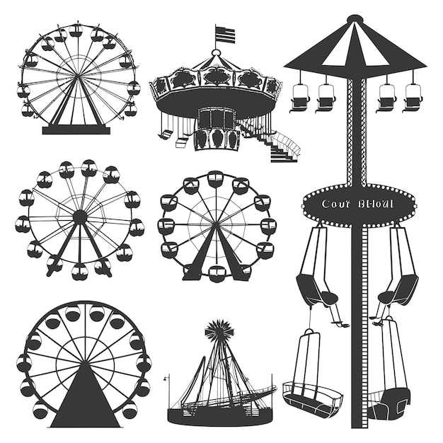 Silhouette Amusement Park Rides collectie set alleen zwarte kleur