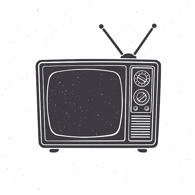 Silhouette of analogue retro tv with antenna channel and signal selector vector illustration