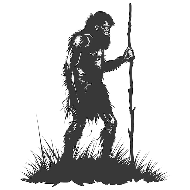 Silhouette ancient caveman black color only full body