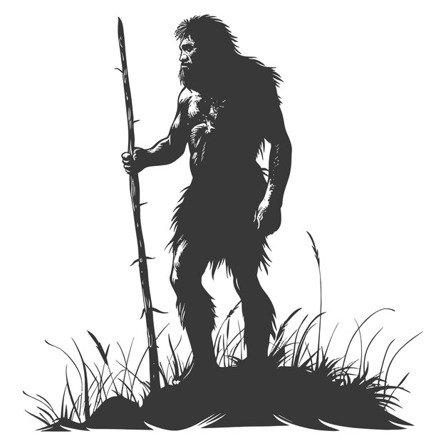 Vettore silhouette antico uomo delle caverne colore nero solo corpo intero