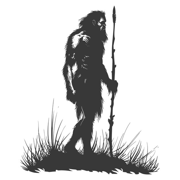 Silhouette ancient caveman black color only full body