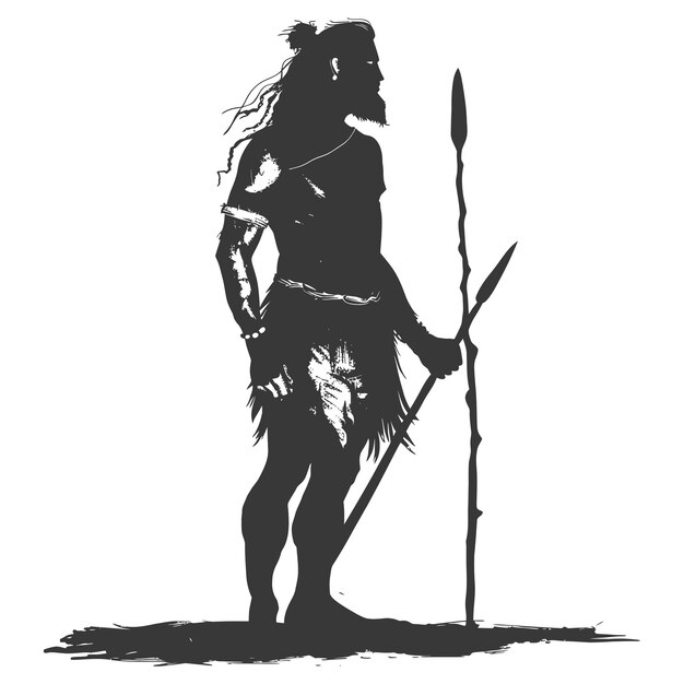 Silhouette ancient caveman black color only full body