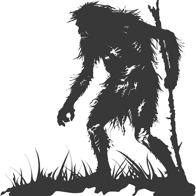 Vector silhouette ancient caveman black color only full body