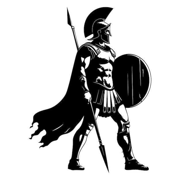 Силуэт Древнегреческий воин только черный цвет