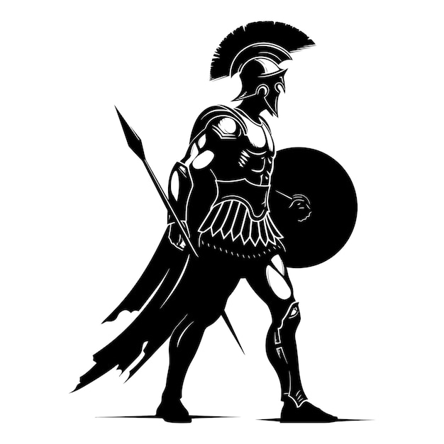 Vector silhouette ancient greek warrior black color only