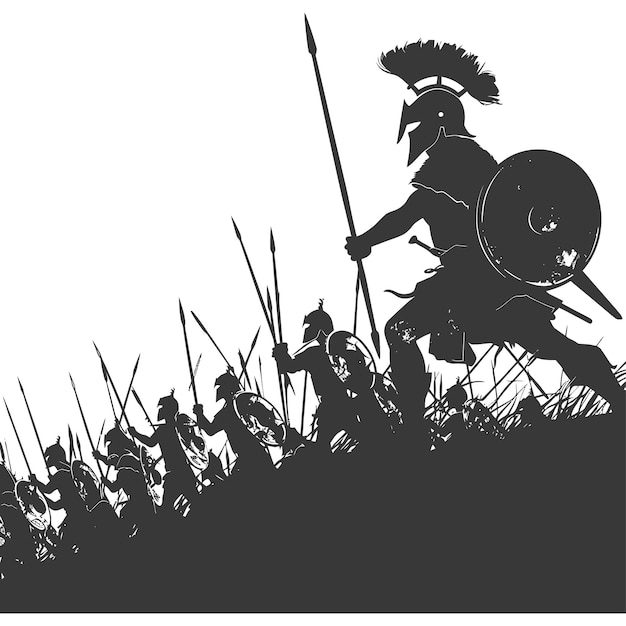 Silhouette of a ancient war situation black color only