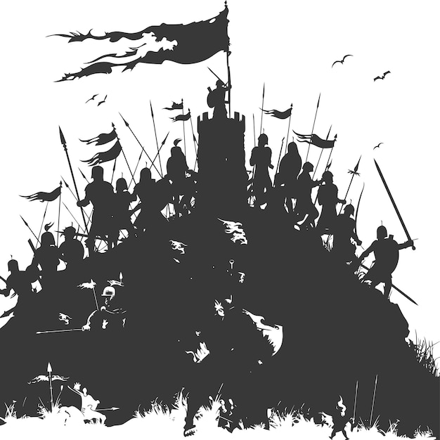 Silhouette of a ancient war situation black color only