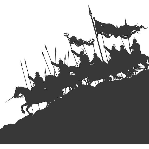 Vector silhouette of a ancient war situation black color only