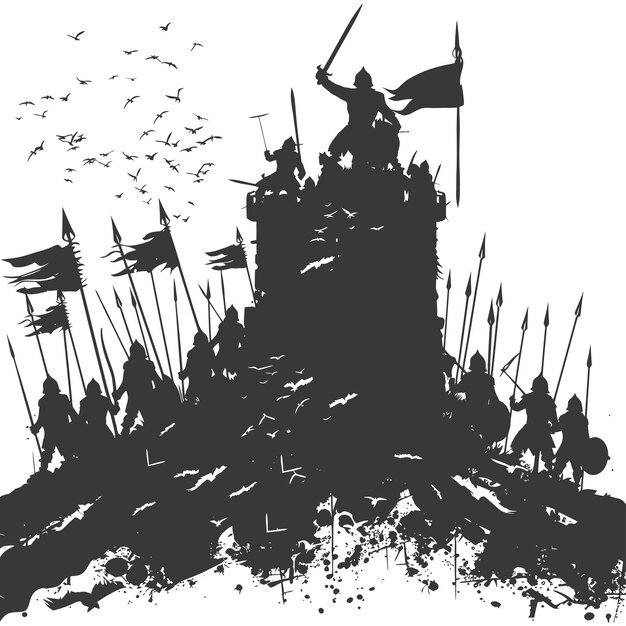 Vector silhouette of a ancient war situation black color only