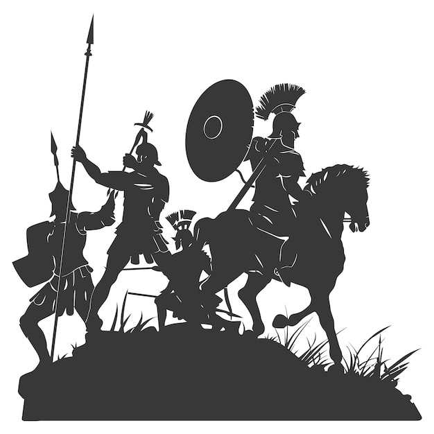 Silhouette of a ancient war situation black color only