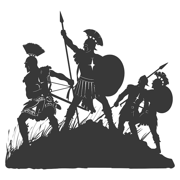 Silhouette of a ancient war situation black color only