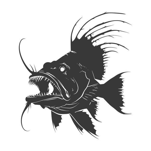 Vector silhouette anglerfish fish animal black color only full body