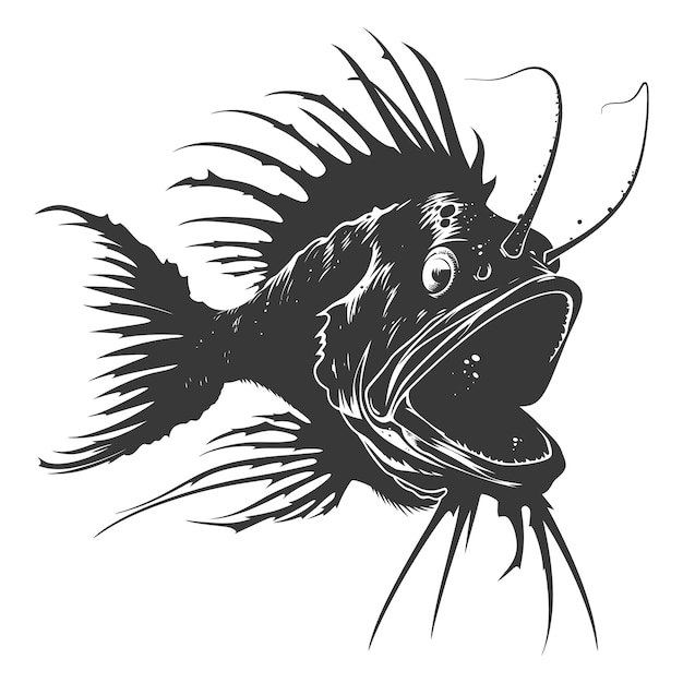 Silhouette Anglerfish Fish Animal black color only full body