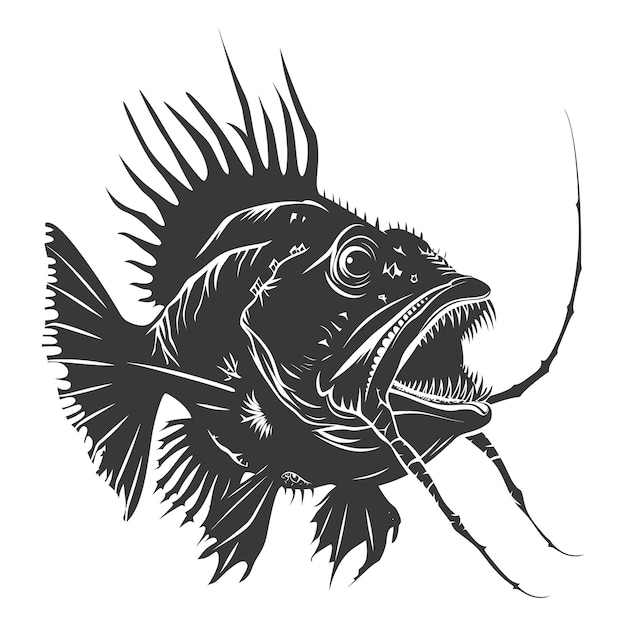 Vettore silhouette anglerfish pesce animale di mare profondo solo colore nero