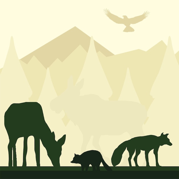 Vector silhouette animals mountains