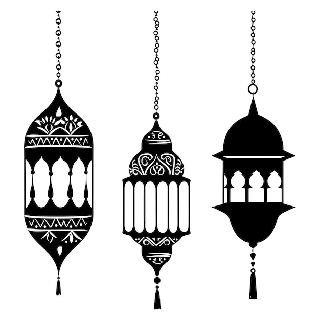 Silhouette Arabic hanging lanterns black color only