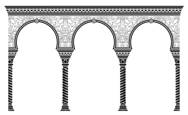 Vector silhouette of the arched eastern old facade