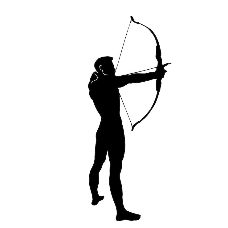 Vector silhouette archer with a bow and aiming the target