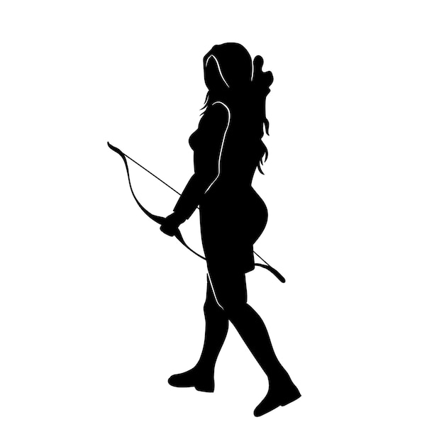 Silhouette archer with a bow and aiming the target