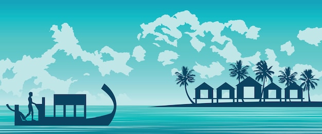 Silhouette art of paradise sea of Maldivesvector illustration