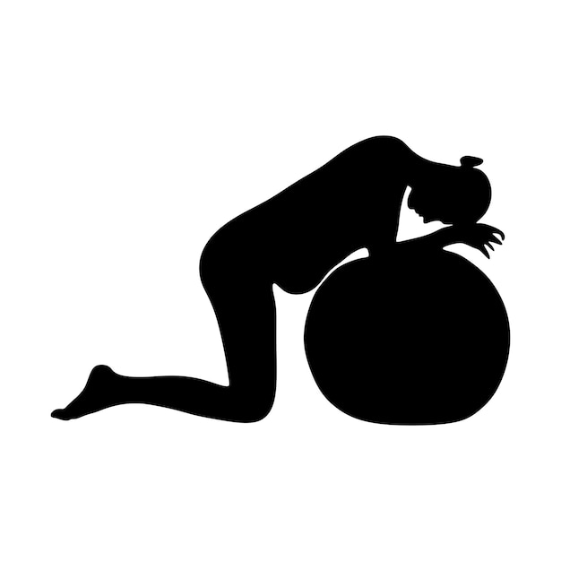 silhouette art of yoga poses prenatal pilates gym boll for pregnant women,vector illustration