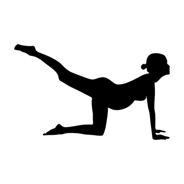 силуэт искусство йоги создает дородовой тренажерный зал пилатес для беременных, векторная иллюстрация