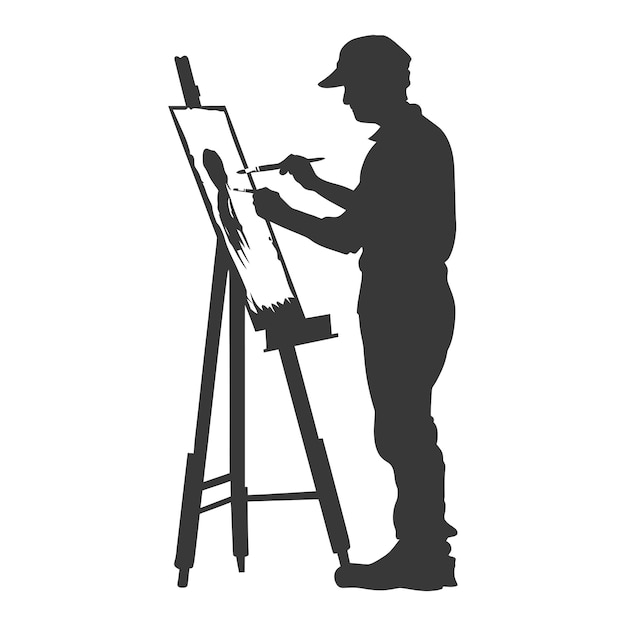 Vector silhouette artist painting in action black color only