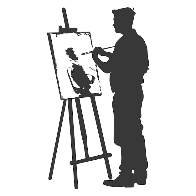 Вектор Силуэтный художник рисует в действии только черный цвет