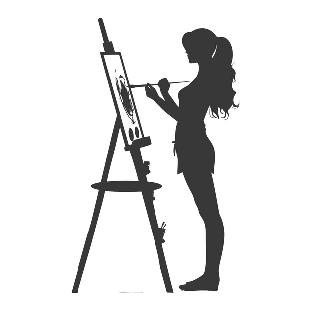 Silhouette artist women painting in action black color only