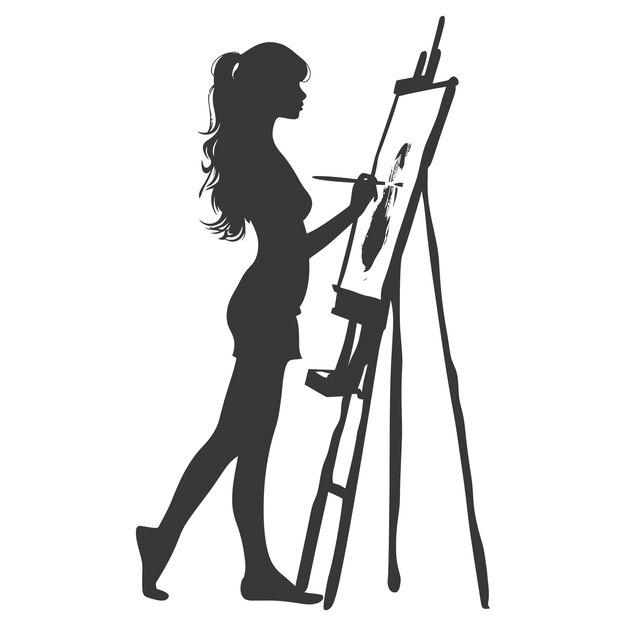 Silhouette artist women painting in action black color only