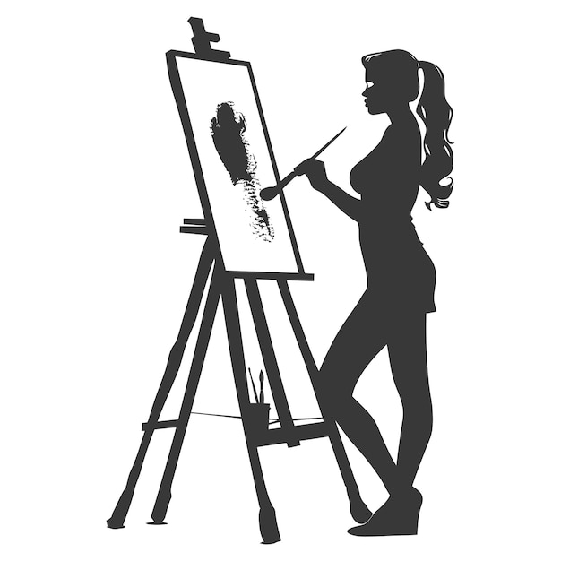 Silhouette artist women painting in action black color only