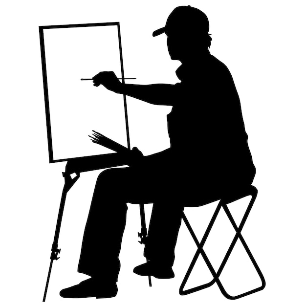 Vettore artista della siluetta al lavoro su un'illustrazione di vettore del fondo bianco