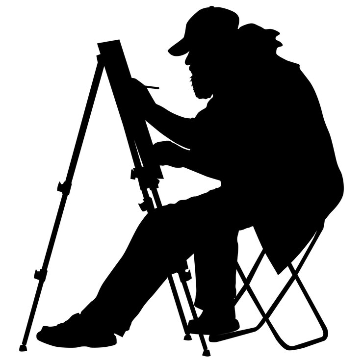 Vector silhouette artist at work on a white background vector illustration