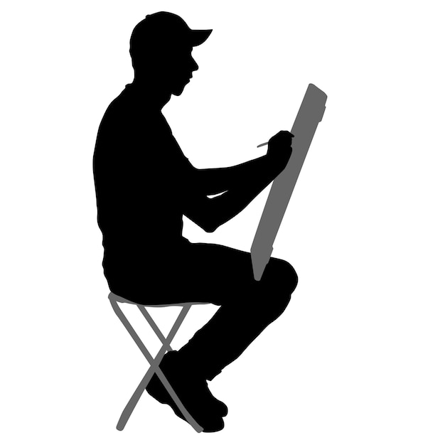 Vector silhouette artist at work on a white background