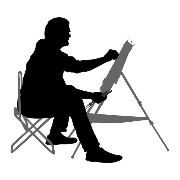 Vector silhouette artist at work on a white background