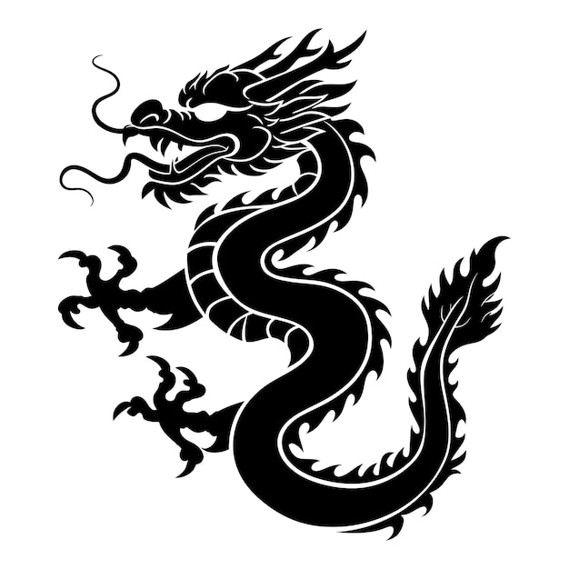 Vector silhouette asian dragon full body black color only